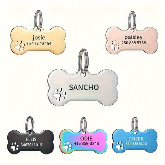 Custom Engraved Dog ID Tags, Stainless Steel Pet Name & Phone Number Keychains, Simple Style Metal Key Rings, Non-Plated Keychain Pendants for Dog Lovers - Ideal Father's Day Gift