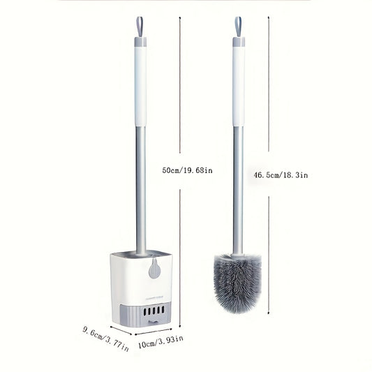 A wall mounted toilet brush set with a long handle - soft silicone bristles, no dead corners, equipped with a paper towel rack, manual non electric, space saving design