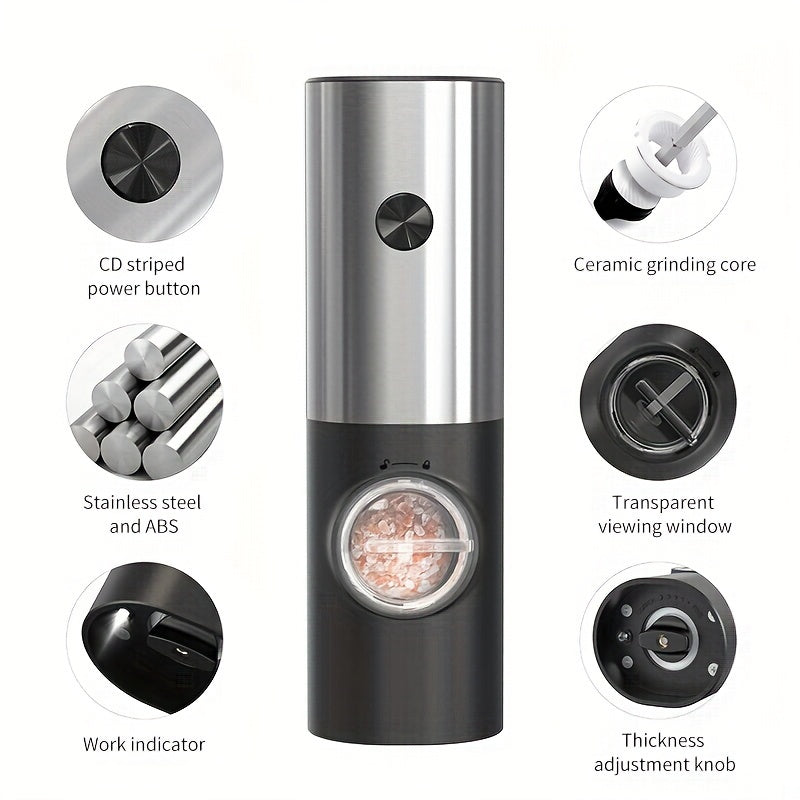 Molinillo eléctrico de sal y pimienta de 1 pieza con aspereza ajustable recargable, molinillo de pimienta, alimentado por batería, molinillo automático de cocina, utensilios de cocina