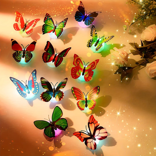 8pcs/16pcs/24pcs Multicolor LED 3D Butterfly Decoration Night Light, Wall Sticker Light For Garden, Backyard, Lawn, Party, Festive, Home Decoration, Yard Decoration