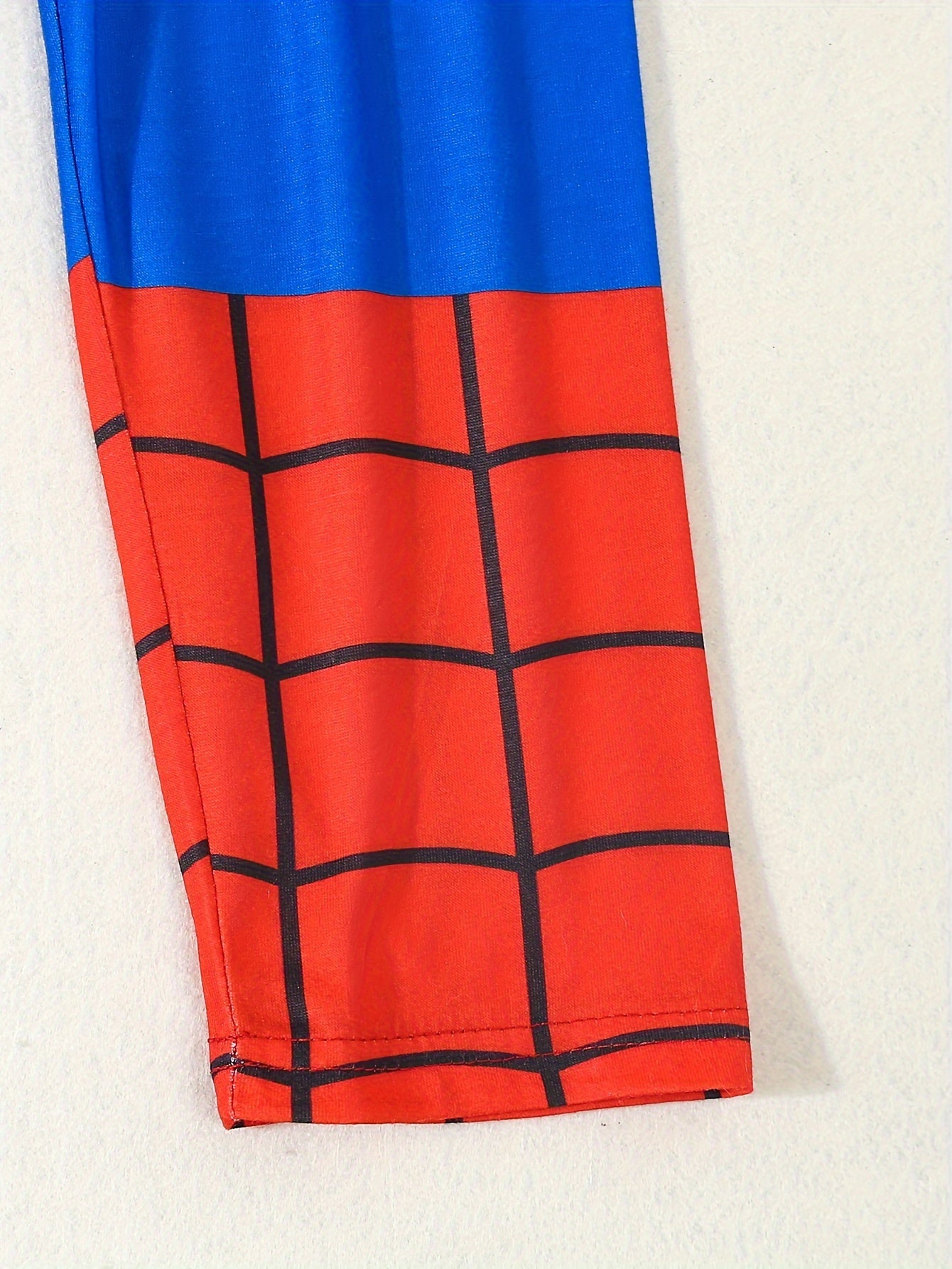 Conjunto de 2 piezas de top y pantalón con bloques de color para niño, traje de araña de imitación, perfecto para cumpleaños, Halloween y fiestas de carnaval, juegos y actuaciones.