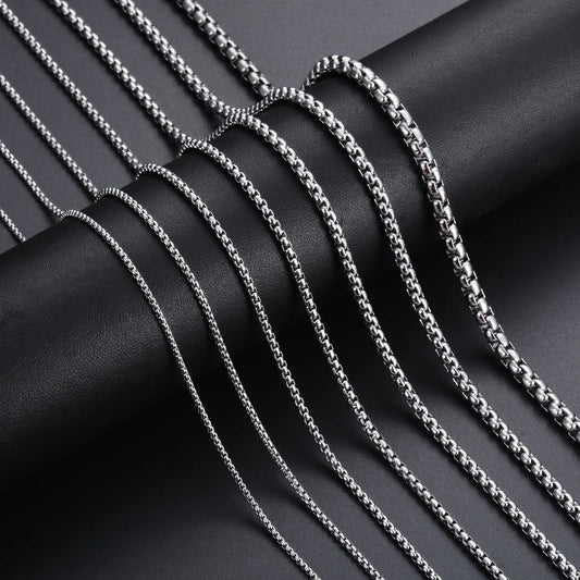 1 peça de aço inoxidável quadrado rolo corrente de aço inoxidável colar caixa redonda colar masculino feminino largura 2mm-5mm