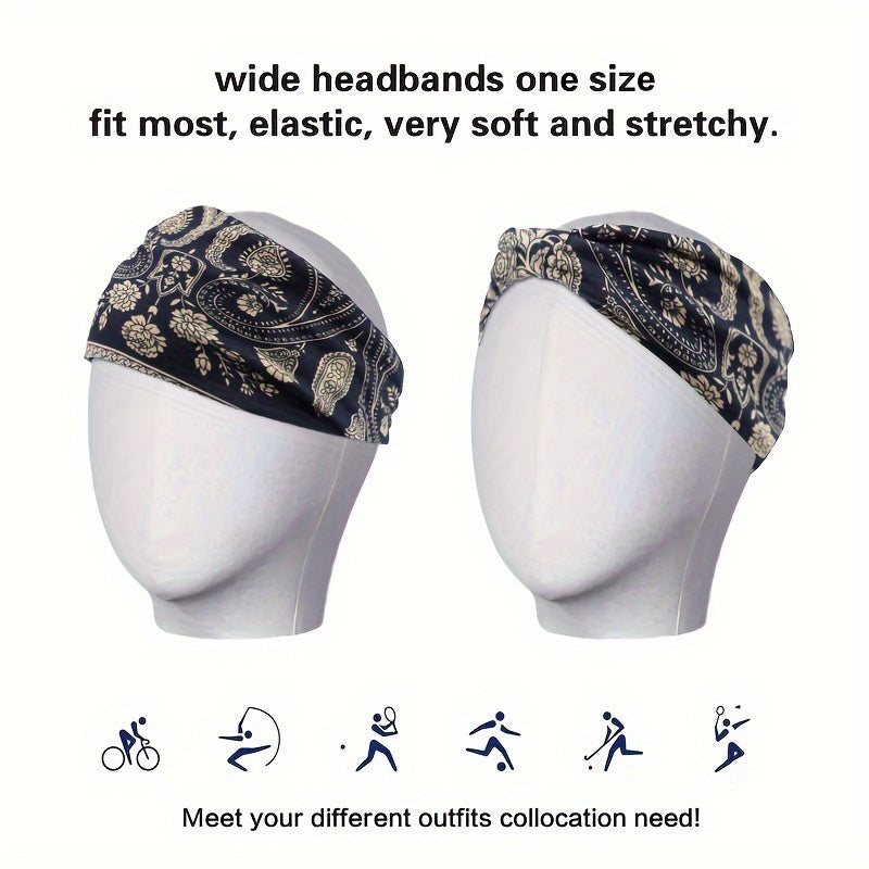 4pcs/set Autumn And Winter Classic Ethnic Style Paisley Patterned Headscarves - Wide And Comfortable Elastic Yoga Headbands Hair Accessories For Women