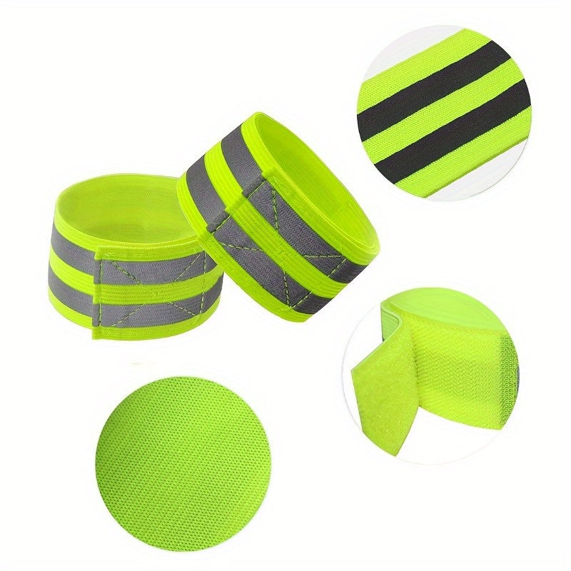 2pcs High Visibility Reflective Bands - Nylon Blend Safety Arm Straps for Night Cycling, Running, Walking - Comfortable Snap Bracelet for Maximum Visibility and Security