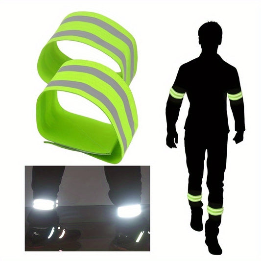 2pcs High Visibility Reflective Bands - Nylon Blend Safety Arm Straps for Night Cycling, Running, Walking - Comfortable Snap Bracelet for Maximum Visibility and Security