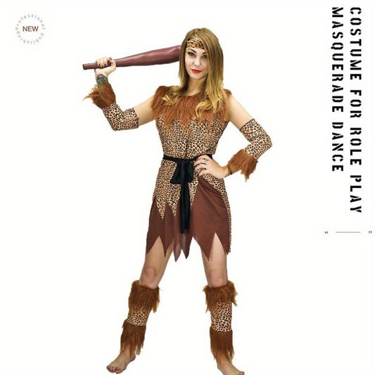Funky Halloween Cave Woman Costume Set - Prehistoric Wild for Man Outfit with Knit Polyester, Perfect for Stage Performances & Rave Parties