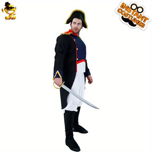 Disfraz de caballero general inspirado en Napoleón para hombre: un elegante y atractivo disfraz de cosplay, de fibra de poliéster, perfecto para Halloween y representaciones teatrales.