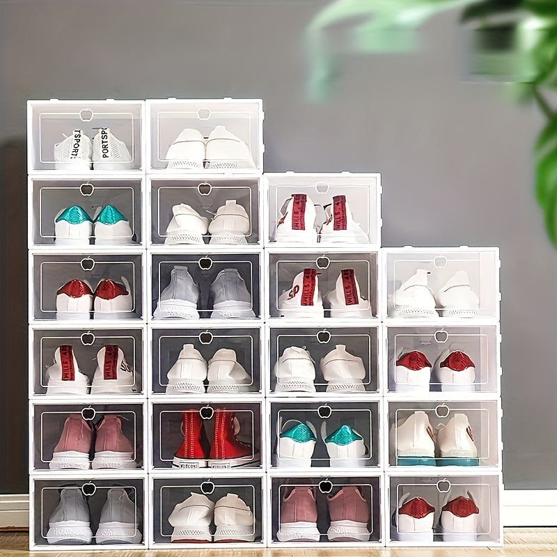 10 cajas organizadoras de zapatos apilables con tapa: plástico duradero, impermeables y multifuncionales para guardar zapatos y accesorios.