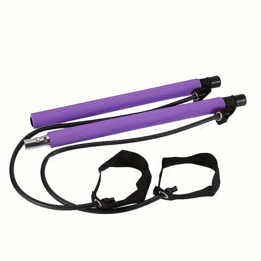 1pc Purple Pilates Bar Kit with Adjustable Resistance Band - Stainless Steel Exercise Stick for Men & Women - Perfect for Home Gym, Yoga, Squats, & Body Shaping - Lightweight & Easy to Assemble, Gym Accessories