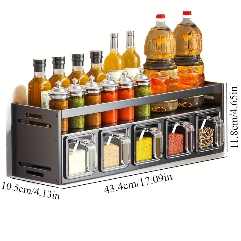 Wall-Mounted Spice Rack Organizer - Multi-Tier Metal Kitchen Rack with Storage Boxes and Jars, Easy-Clean Aluminum Stackable Can Shelf, Space-Saving Seasoning Holder with Tiered Shelves