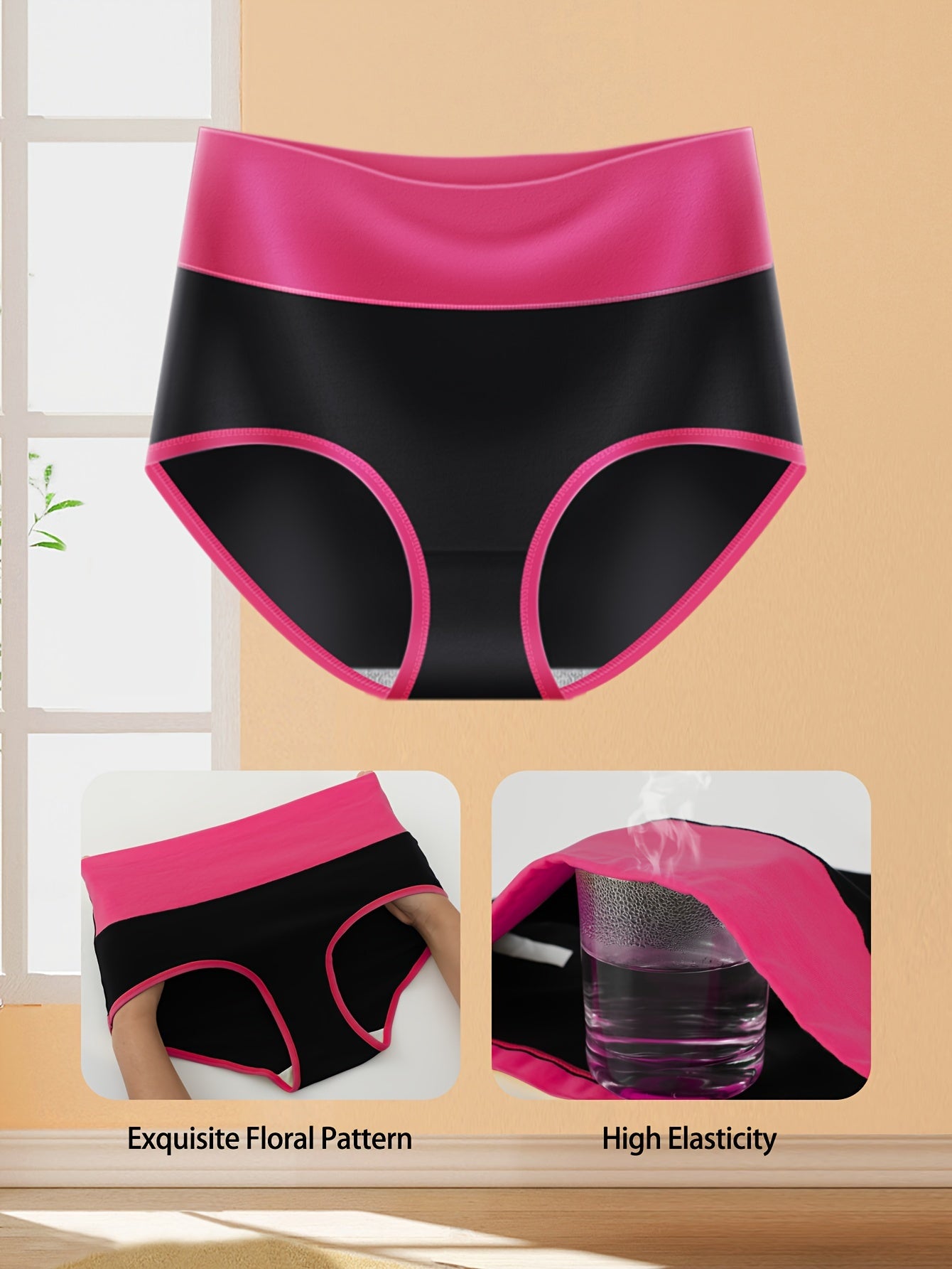 Pack de 4 calzoncillos de algodón QUASTI para mujer, bragas triangulares con bloques de color, ropa interior cómoda y transpirable, cintura media, tejido de punto, pantalones deportivos informales para estar en casa.
