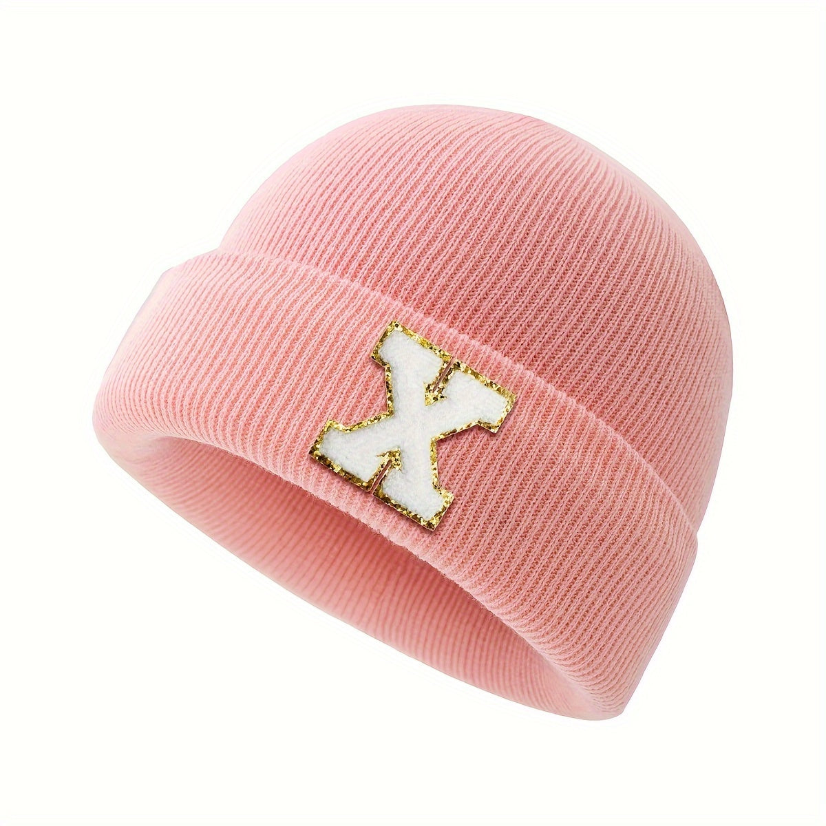 1pc Children's Knitted Hat with 26 Alphabet Letters, Pink Acrylic Stretchable Cap for Toddlers, Hand Washable, Breathable, Daily & Casual Wear, Perfect for Birthday Occasion