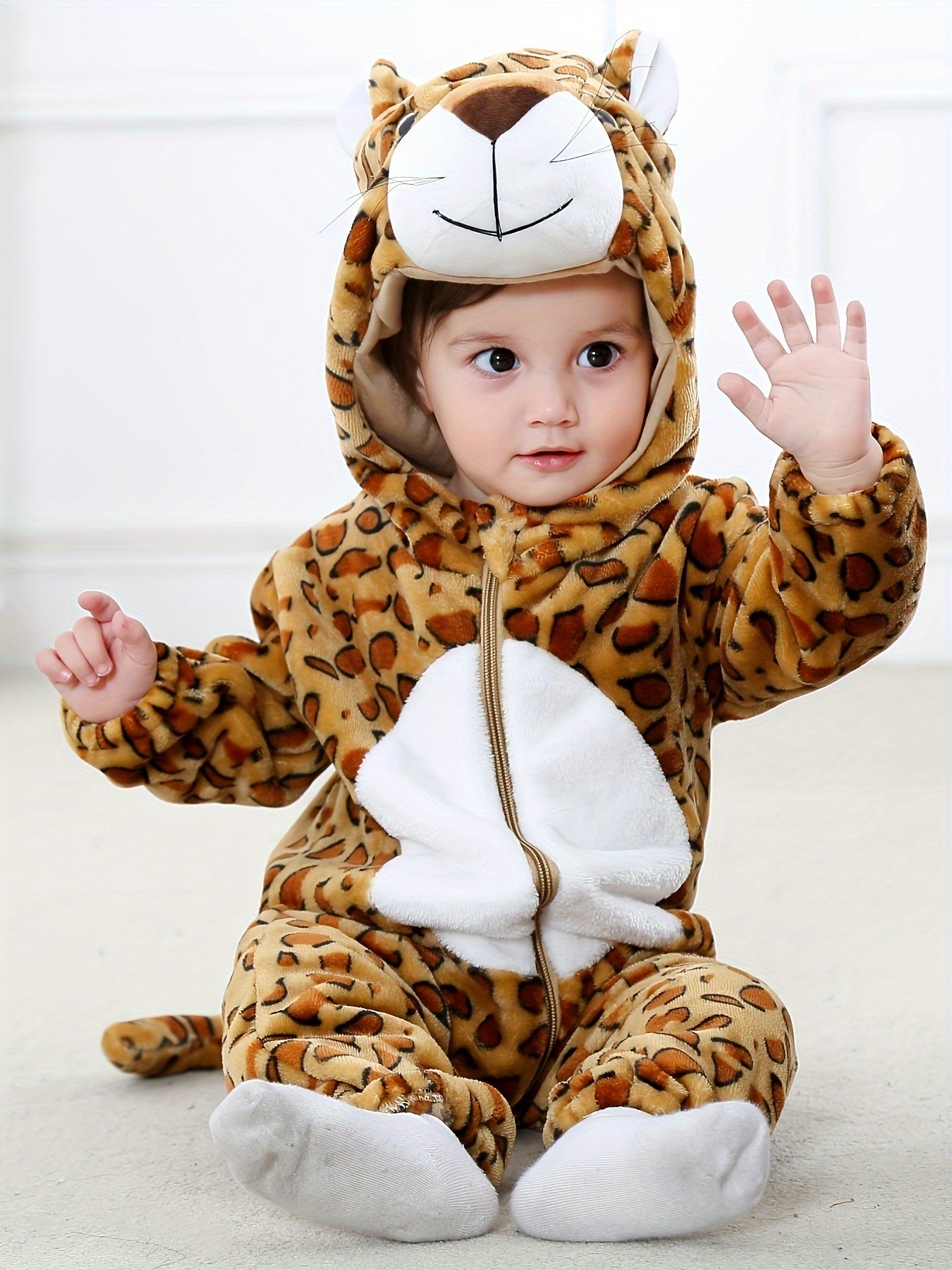 Lindo disfraz de Halloween de animalito bebé: mono unisex con capucha de dibujos animados para cosplay de niños pequeños y atuendo cálido.