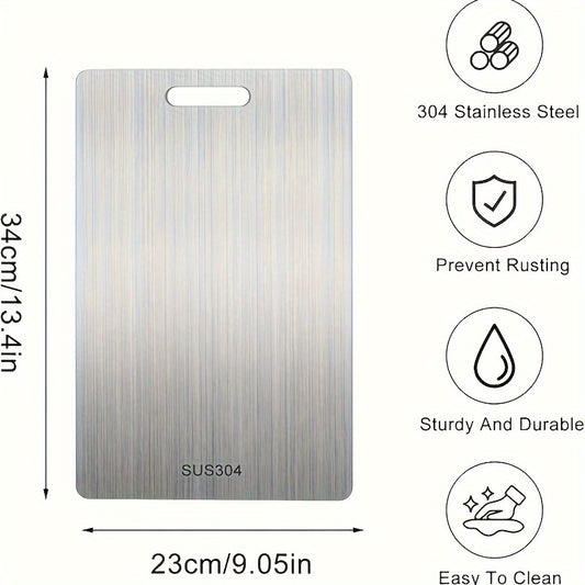 Tabla de cortar de titanio premium: acero inoxidable de doble cara y apto para uso alimentario, ideal para cocina y comedor.