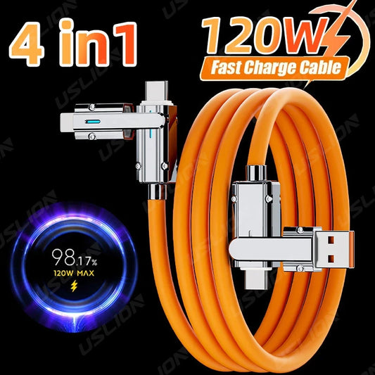 4 em 1 120W USB Tipo C para Tipo C Cabo IOS 3 EM 1 PD 100W Cabo de dados de carregamento rápido para iPhone 11 12 13 14 15 Pro Max Samsung S24