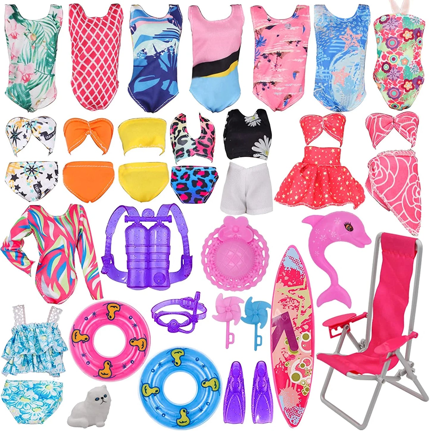 Conjunto de 40 piezas de ropa para muñecas Barbie, trajes de baño, bikini, accesorios para muñecas Barbie, zapatos, botas de skate y accesorios para muñecas Barbie.