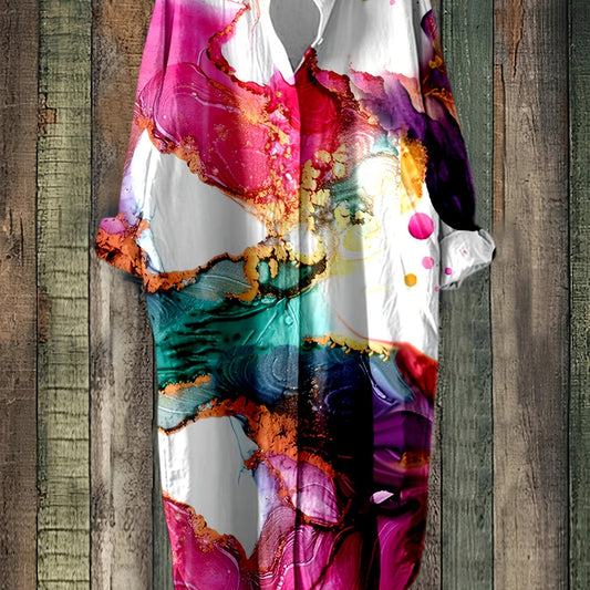 Plus Size - Elegant Floral Print Maxi Dress with Long Sleeves - Blue & White Floral Design, Button-Up Front, Casual Style for Women, All-Season Wear, Casual Summer Dress | Floral Print Dress | Nonstretch Fabric