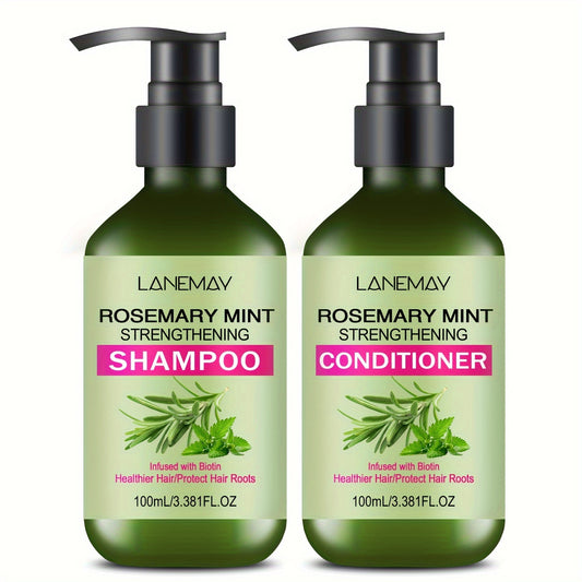 Lanemay Rosemary Mint Strengthening Shampoo and Conditioner Set, 2PCS - Unisex Hair Care for Normal Types, Moisturizing with Rosemary Extract for Healthier, Stronger Hair