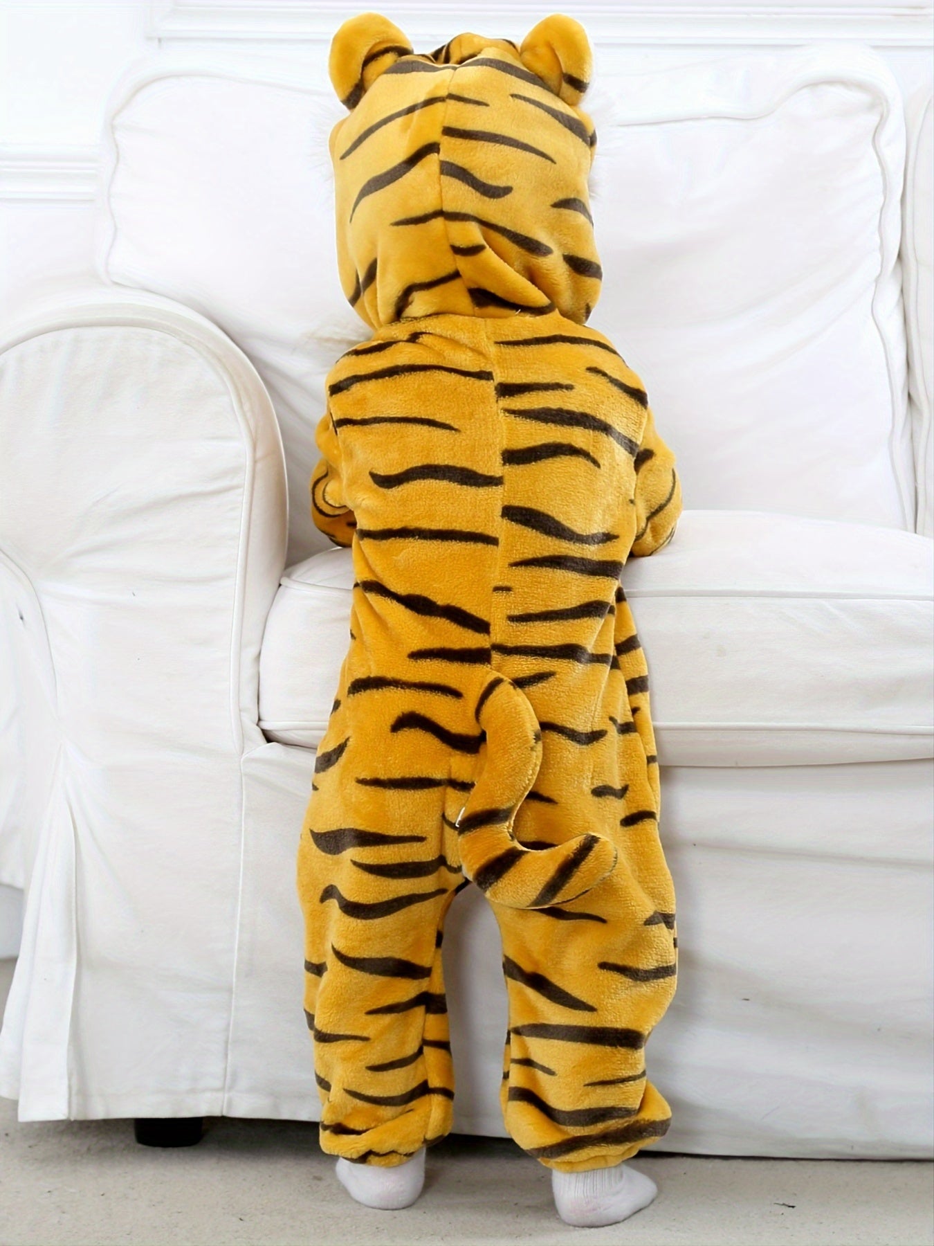 Lindo disfraz de tigre bebé para Halloween: mono unisex con capucha para cosplay y calidez.
