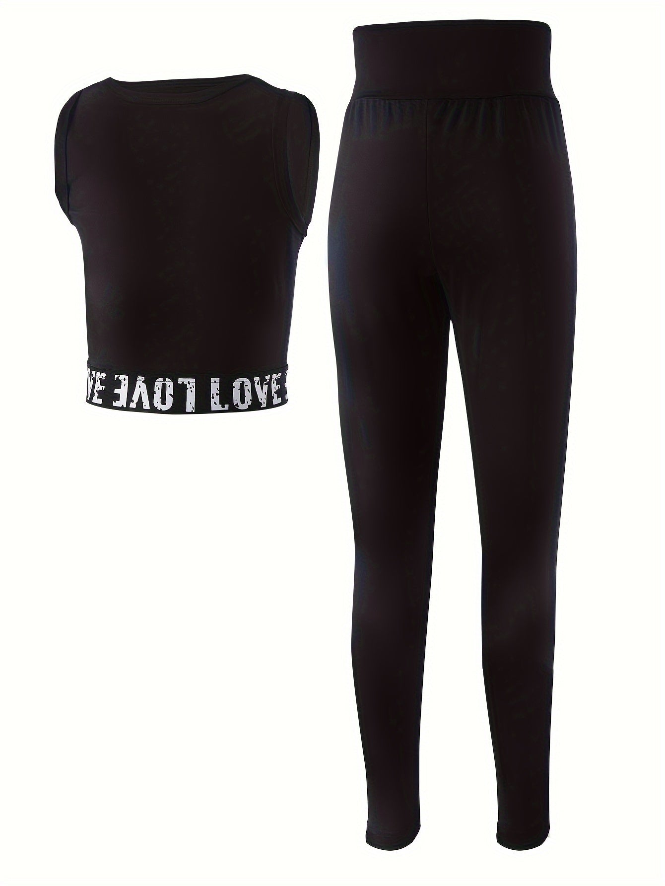 Girls' 2pcs Activewear Set: Stretchy Knit Crop Tank & Leggings - Machine Washable, Sleeveless, Solid Color - Perfect for Spring/Summer/Fall, Perfect for Outdoor