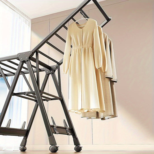 2-Tier Foldable Clothes Drying Rack with Adjustable Height Wings - Portable, Rust-Resistant Metal Laundry Dryer for Indoor/Outdoor Use, Ideal for Clothing & Towels, Drying Racks