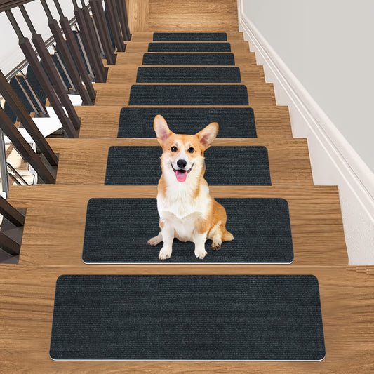 15pcs Reusable Self-Adhesive Hardwood Step Carpet Stair Treads, Indoor Activity Pet Non-Slip Safety
