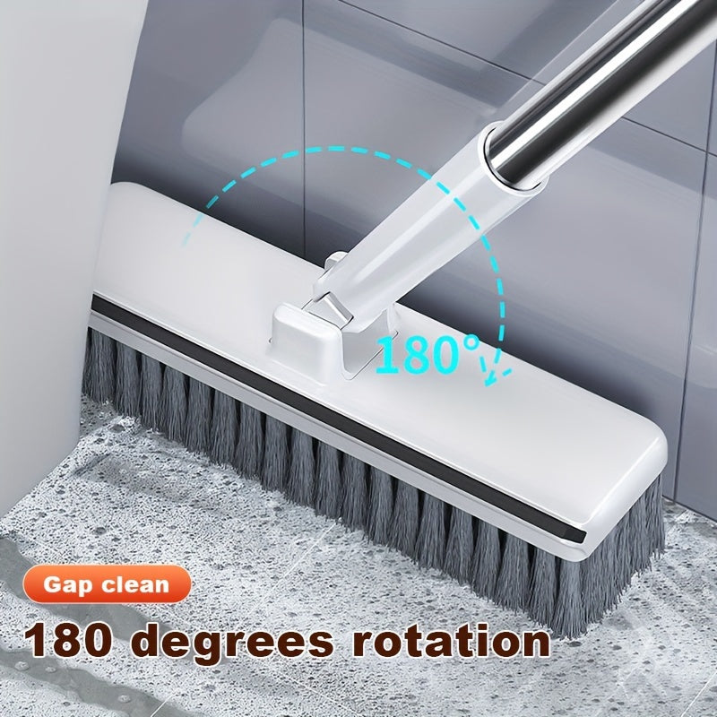 Multi-Purpose Floor Scrub Brush with Long Stainless Steel Handle - Rotating Head for Efficient Cleaning, Ideal for Bathroom, Kitchen, Carpet & Wall - Durable Hard Bristles, No Electricity Needed, Bathroom Cleaning Tools