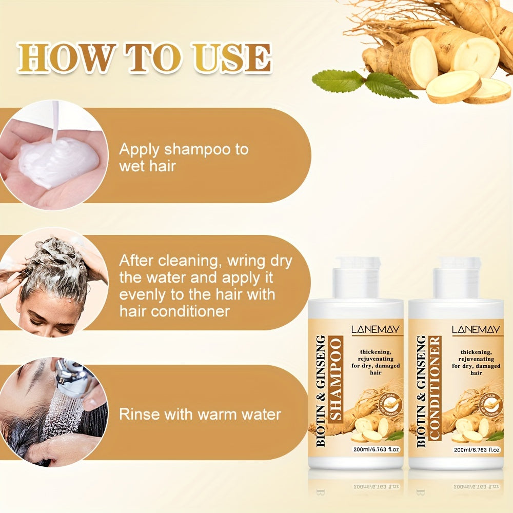 Lanemay Biotin & Ginseng - Set de cuidado capilar (2 champús y acondicionadores) que fortalece y revitaliza el cabello seco y dañado. Sin alcohol, apto para todo tipo de cabello.