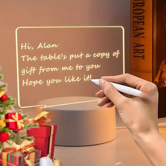 1pc 3D Acrylic LED Night Light, DIY Writing Board Series, White Base with Pen, Removable Message Board, Creative Gift, Transparent Illuminated Acrylic Sign, Desktop Decorative USB Lamp, Memo Pad, 36V or Below Voltage, No Batt