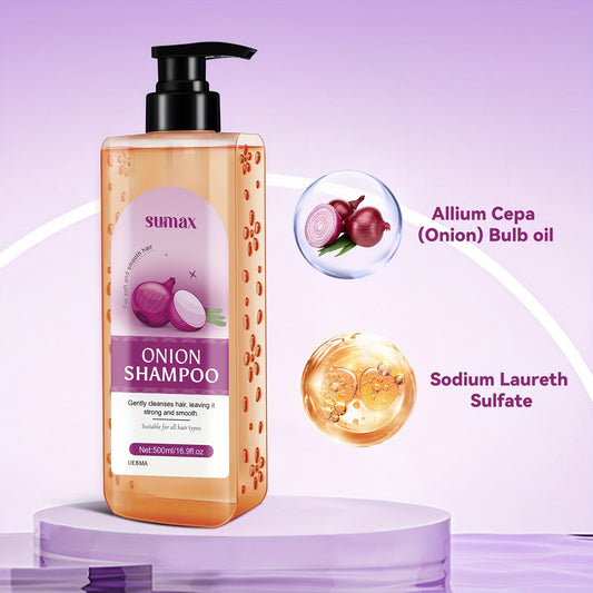 Champú SUMAX con aroma a cebolla y biotina para un cabello más grueso y abundante: reduce la caída, realza el brillo, controla la grasa y elimina la caspa. Apto para todo tipo de cabello. Gran capacidad de 500 ml.