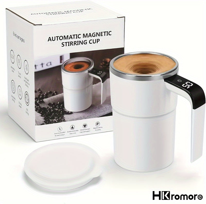 HKromore 1pc Intelligent Temperature Measurement, Magnetic Automatic Stirring Cup, Electric Portable Coffee Cup, Milkshake Cup, Anti Settling Design, Intelligent Temperature Measurement, Electromagnetic Capsule, 304 Stainless