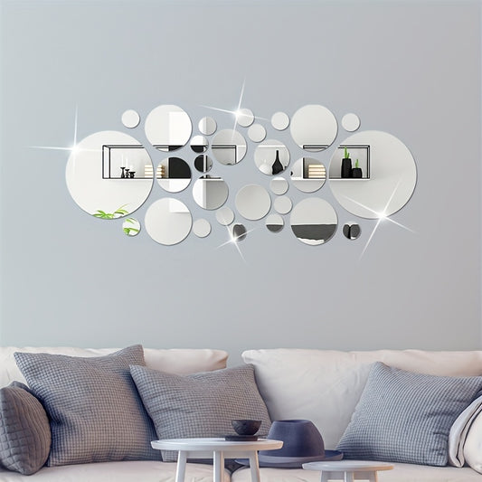 32pcs 3D Three-dimensional Round Acrylic Mirror Wall Stickers Background Wall Decoration Bedroom Living Room Office Kitchen Bathroom Waterproof Wall Stickers Home Decorations DIY Art Removable Self-adhesive Wall Stickers With