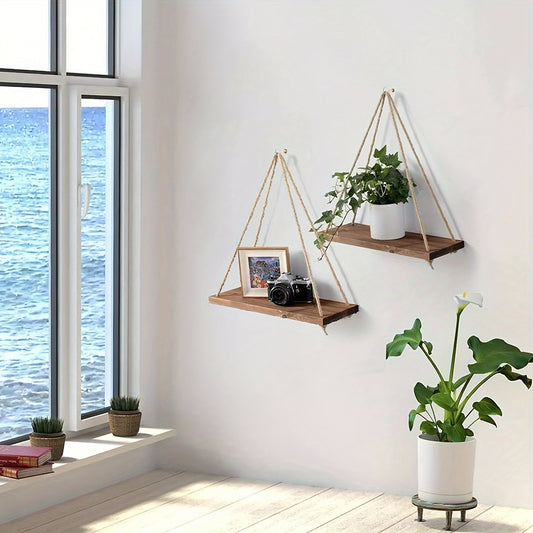 1pc Creative Wooden Swing Wall Decor, With A Hemp Rope, Wall-mounted Mural Organizer Ornaments, Wood Wall Art Storage Rack For Store, Farm, Porch, Living Room, Bedroom, Garden, Yard, Office, Home Decoration