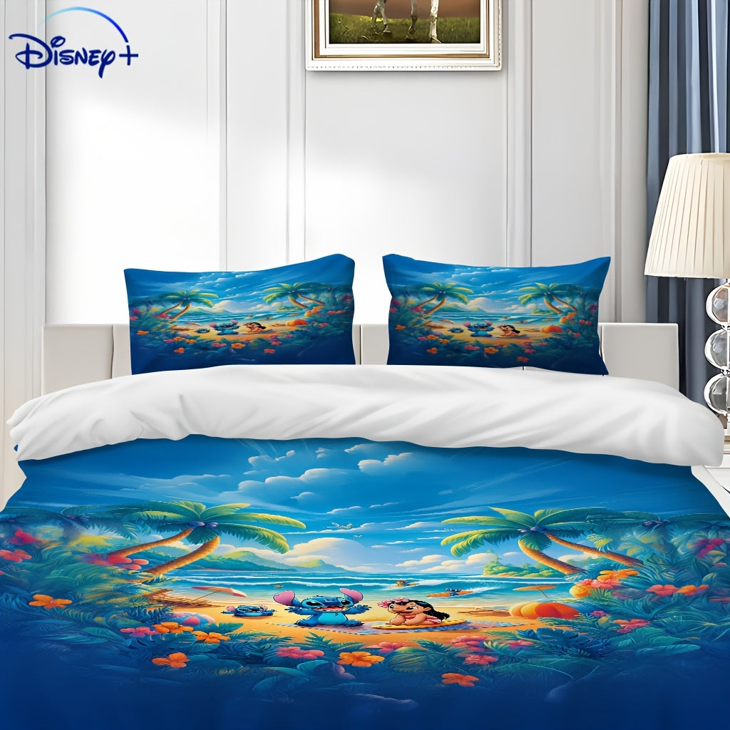 Valentine'S Day Disney 3pcs Stitch And Angel Bedding Set, Featuring a Duvet Cover And Two Pillowcases. This Super Soft Comfort Set Is Ideal for Bedrooms And Guest Rooms, Making It a Perfect Gift for Family. Suitable for All S