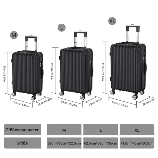 Comanlai 3-Piece Luggage Set,ABS Travel Hard Shell Suitcase,Lightweight Hand Trolley with 360° Spinner Wheels & TSA Lock,Black