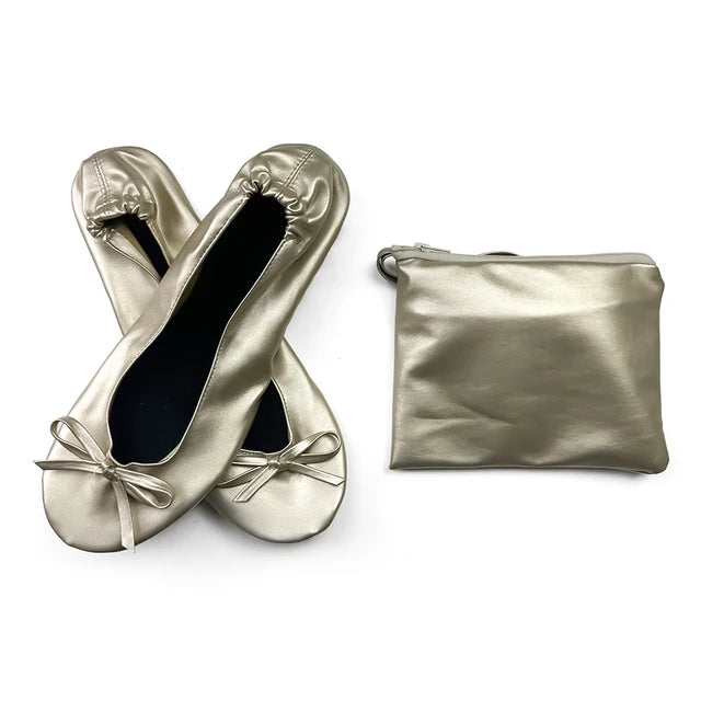 Bailarinas plegables y portátiles de suela blanda para mujer, pantuflas enrollables, cómodas y sin cordones, ideales para viajes y bodas. Incluye bolsa.