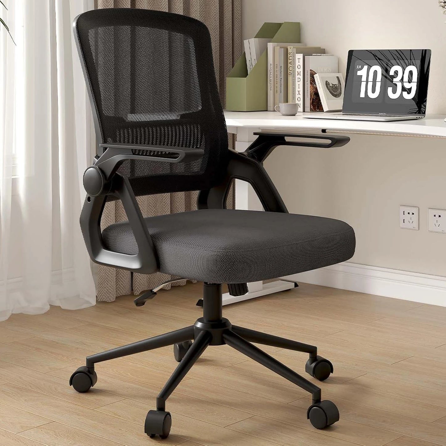 Naspaluro Office Chair Ergonomic Mesh Flip-Up Arms Gaming Chair with Mid Back Cushion Lumbar Support for Home Bedroom Working