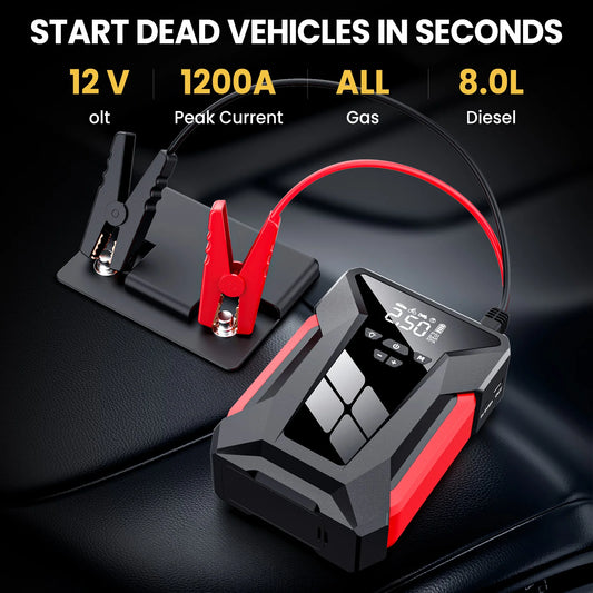 Bomba de aire de arranque para coche de 28000 mAh, compresor de aire 4 en 1 multifunción, banco de energía, arrancador de batería de coche, inflador de neumáticos automático