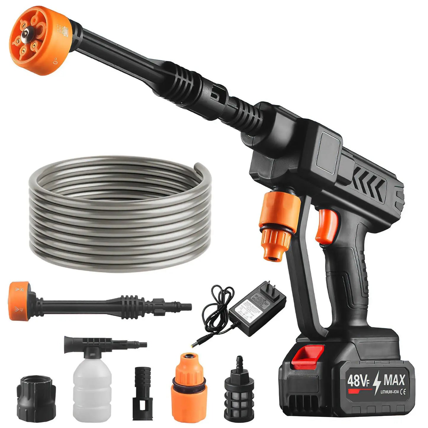 6-in-1 48V Portable Electric High Pressure Washer Cordless Efficient Car Garden Cleaning Spray Gun Tool With Battery