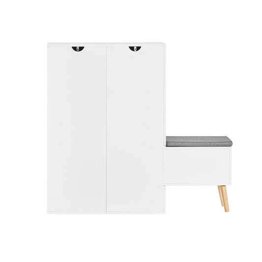 SoBuy FSR134-W Shoe dump truck Shoe shelf with 2 flaps, 2 doors and 2 drawers Hallway cabinet with bench Shoe bench with seat