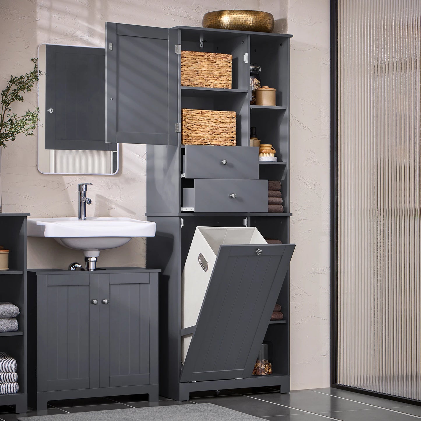 SoBuy BZR104 high wardrobe with fold-out bathroom wardrobe narrow laundry wardrobe bathroom shelf bathroom wardrobe