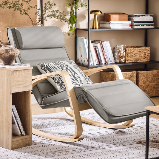 SoBuy FST16 New swing chair 5-compartment adjustable foot part swing armchair relax armchair load 150kg Birch Wood