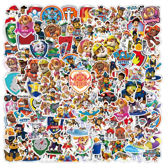 Adesivos impermeáveis com patrulha de pata para crianças, 50pcs, brinquedo clássico, desenhos animados, computador, água, copo, guitarra, bagagem, sem cola, diy