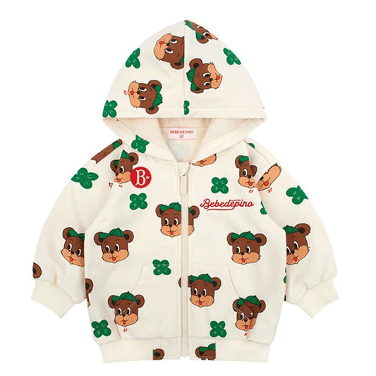 Algodão primavera/outono bebê meninos meninas animais impresso manga longa hoodie moda topos crianças agasalho roupas