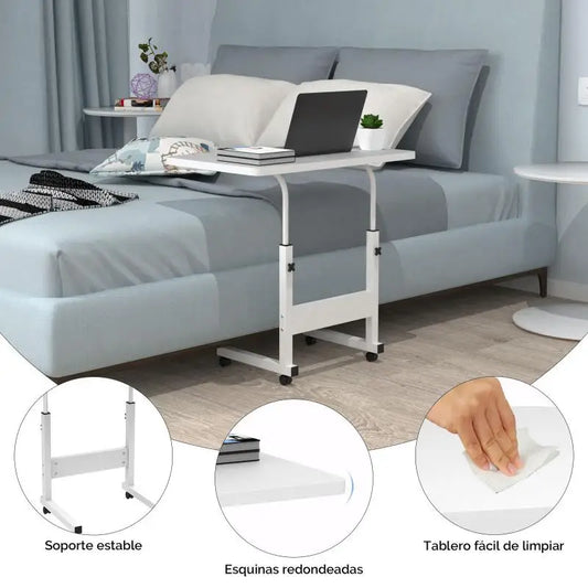Altura-mesa portátil ajustável, mesa lateral branca com rodas, mesa do sofá do caderno, mesa do computador, escritório e quarto, HWC, 60x40x90cm