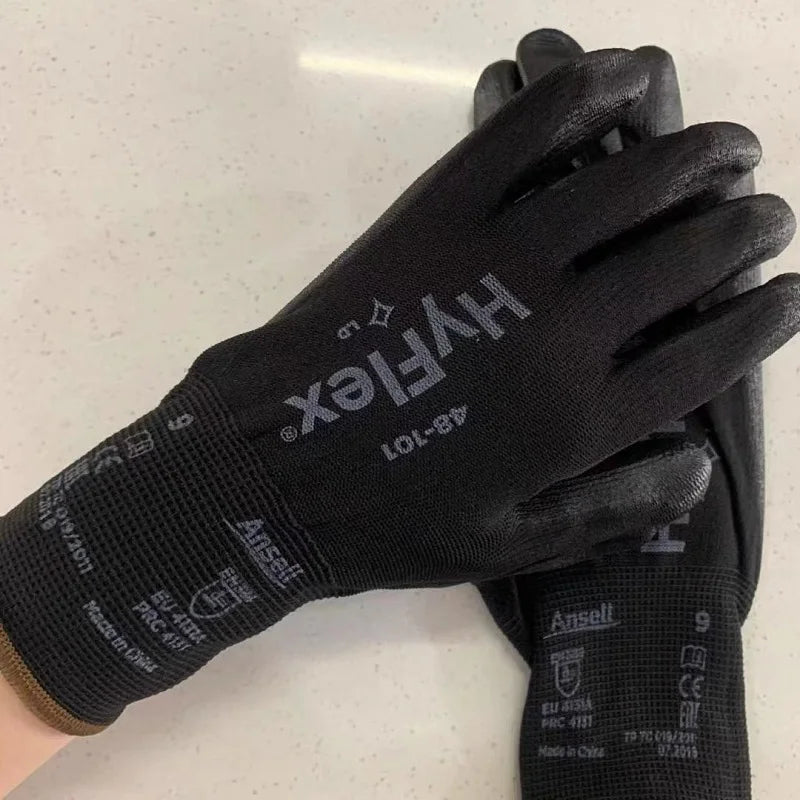 Ansell HyFlex 48-101 (1 par) Sensilite® Recubrimiento de palma de nailon PU resistente al aceite y al desgaste Guantes de operación de precisión negros