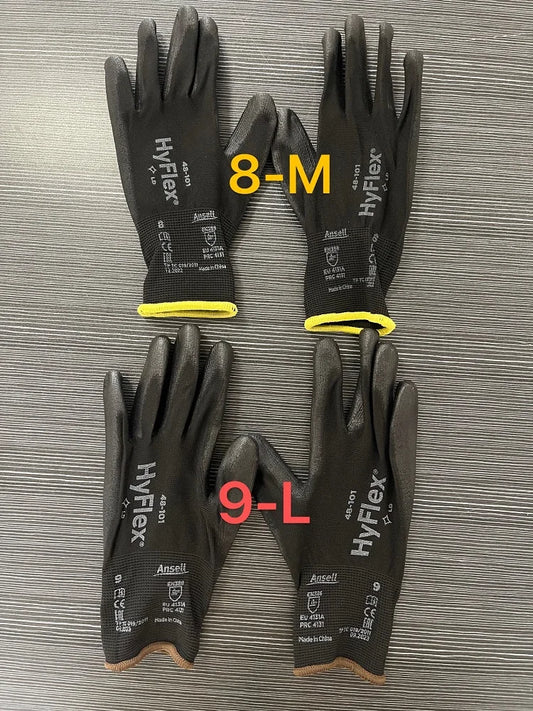 Ansell HyFlex 48-101 (1par) Sensilite ® revestimento de palma de nylon PU resistente a óleo e resistente ao desgaste luvas pretas de operação precisa