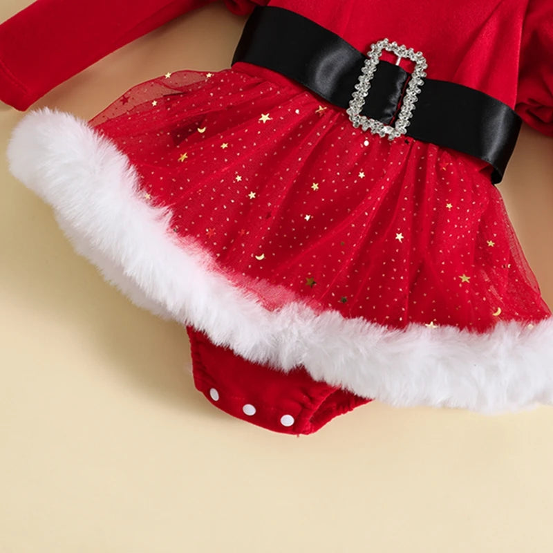 Pelele de manga larga para bebé niña con diadema, monos para bebé, conjuntos navideños, patchwork, lentejuelas, estrellas, luna, falda y dobladillo.