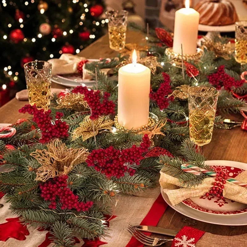 Bayas artificiales, decoración navideña, ramas de bayas rojas para árbol de Navidad, fiesta, hogar, adornos de mesa, guirnalda de bayas, regalo DIY
