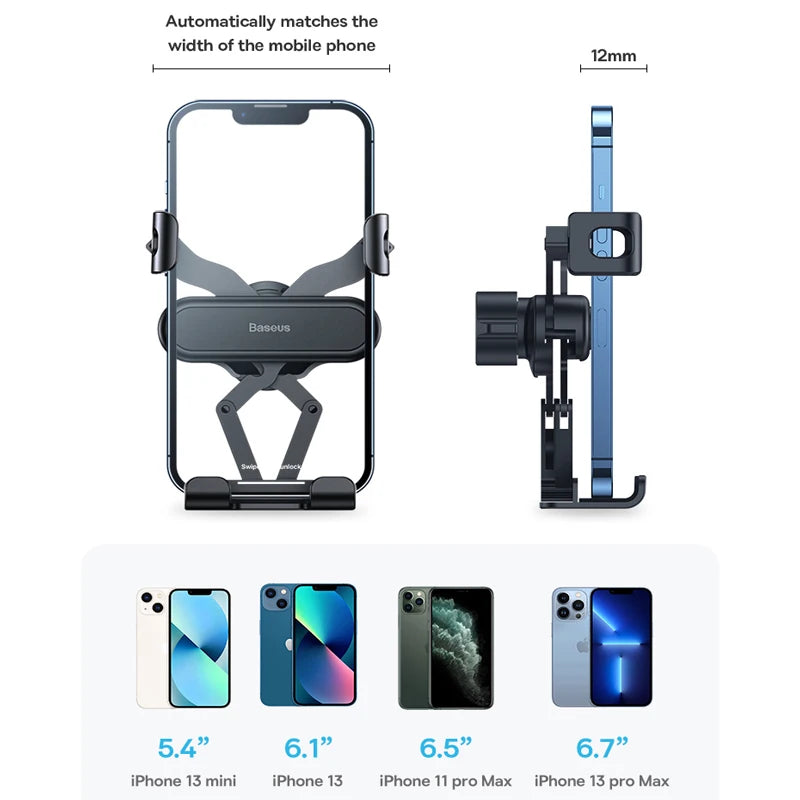Baseus - Soporte para iPhone en el coche, soporte para rejilla de ventilación, soporte de gravedad para teléfono móvil, soporte flexible para GPS